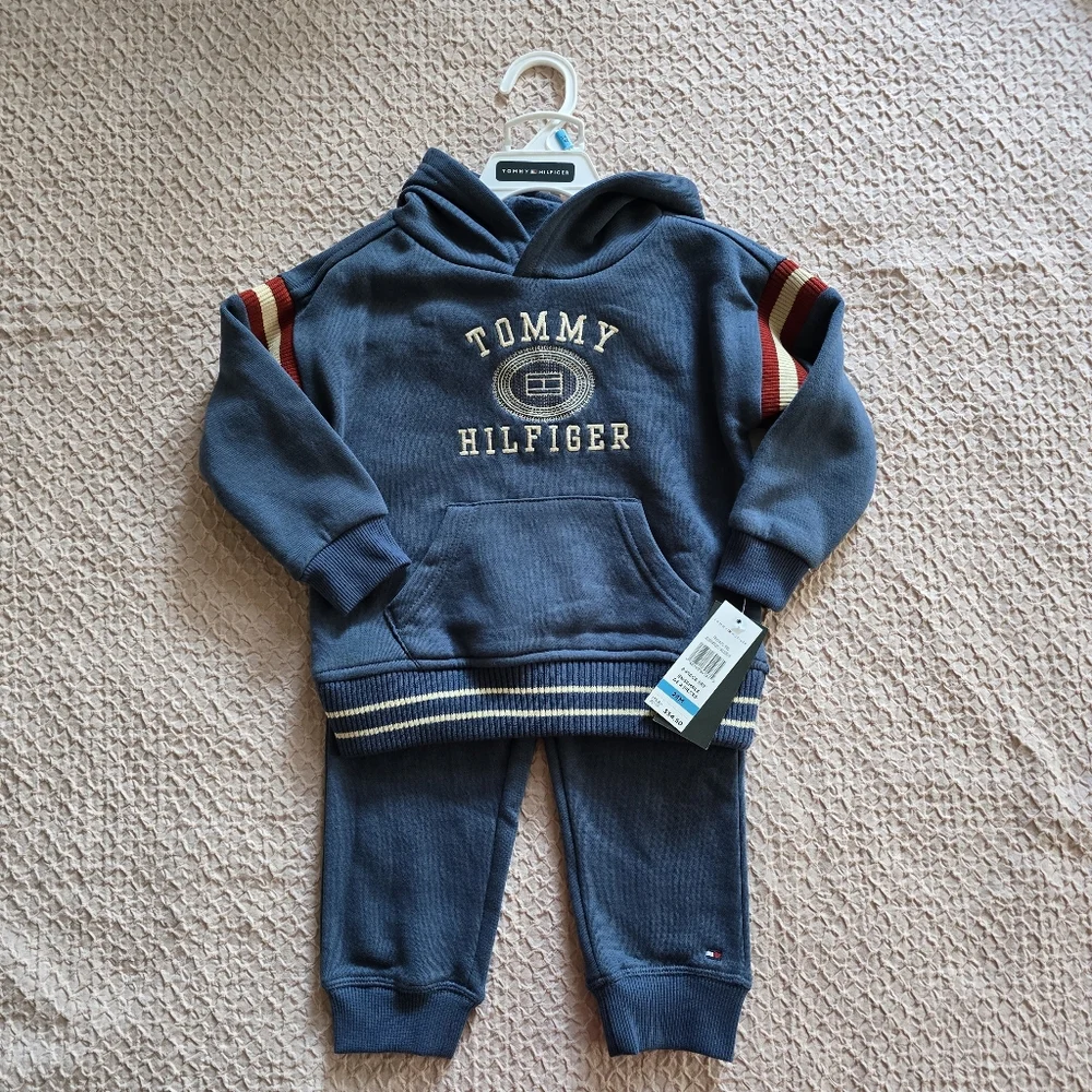 Tommy Hilfiger Boy's Blue Embroidered Logo Fleece Hoodie And Joggers Set 24M
